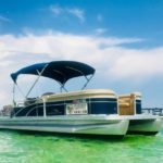 Boat rental parked at the famous Crab Island sandbar